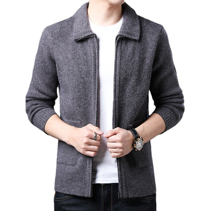 Herren Strickjacke mit durchgehendem Reißverschluss Stehkragen und aufgesetzten Taschen Drune