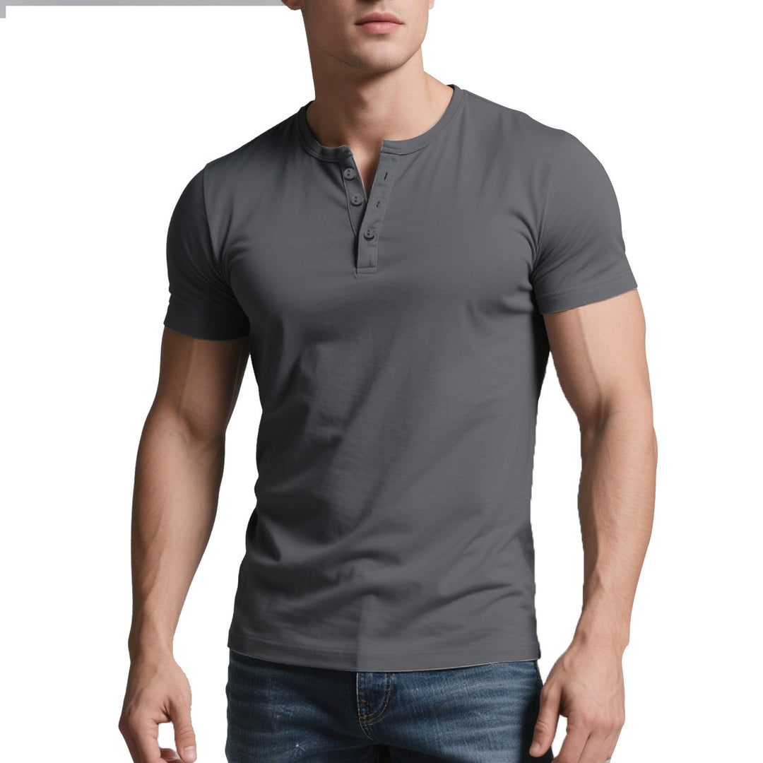 Herren nan kurzes Henley-Shirt mit dezenter Knopfleiste und figurbetontem Schnitt Drune