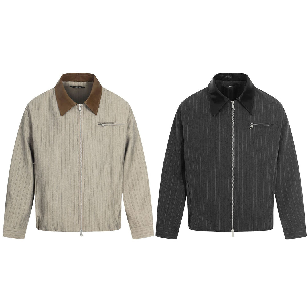 Herren Kurzboxy-Blousonjacke aus Leinenoptik mit Lederkragen Drune