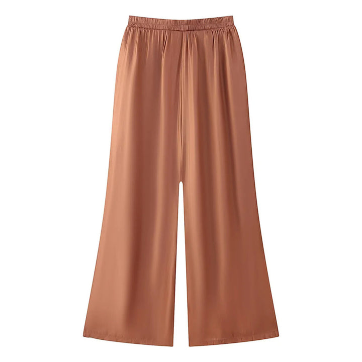 Damen nan seidiges Zweiteiler-Set mit Hemdbluse, Taillenband und weitem Palazzo-Hose Drune