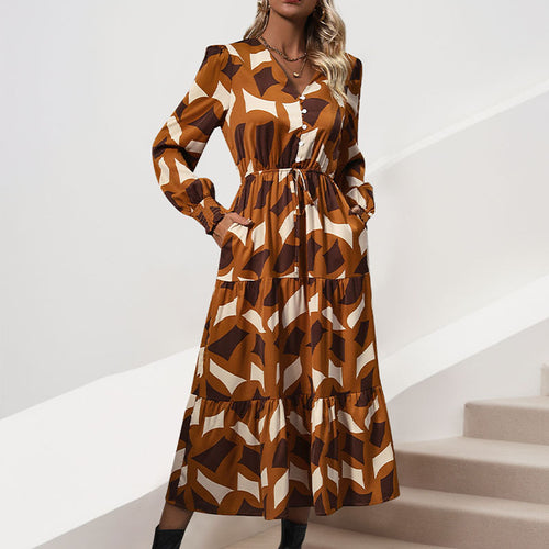 Damen Langes Maxikleid mit Volant und Knopfdetails Drune