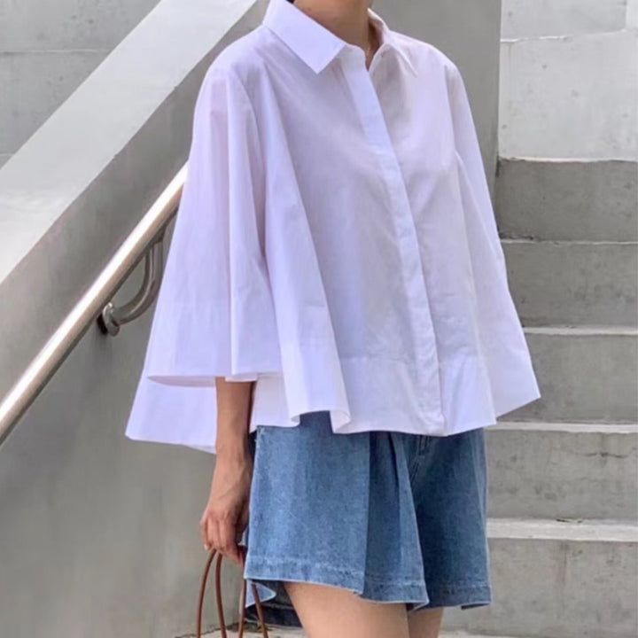 Damen Weite Oversize‑Hemdenbluse mit Cape‑Ärmeln und kastiger Silhouette Drune