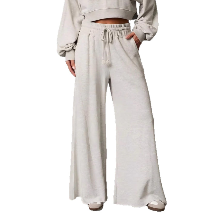 Damen weite High-Waist Loungehose mit Kordelzug und Seitentaschen Drune