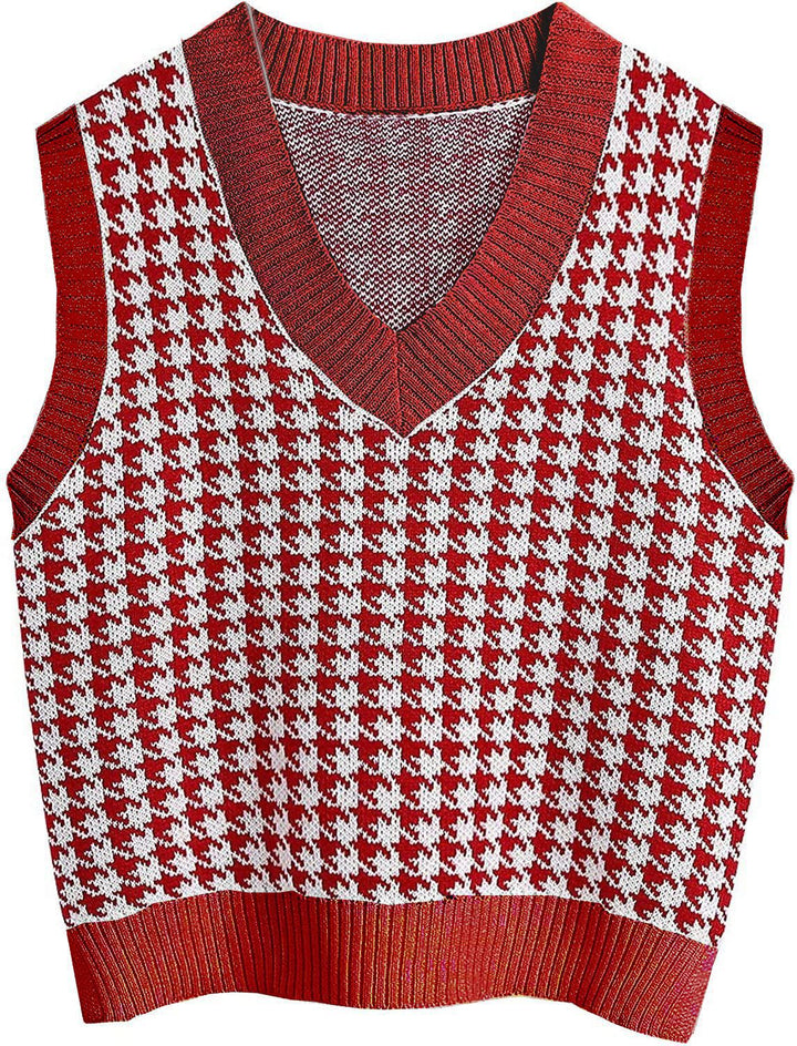 Damen ärmellose Strickweste mit modernem Hahnentrittmuster Drune
