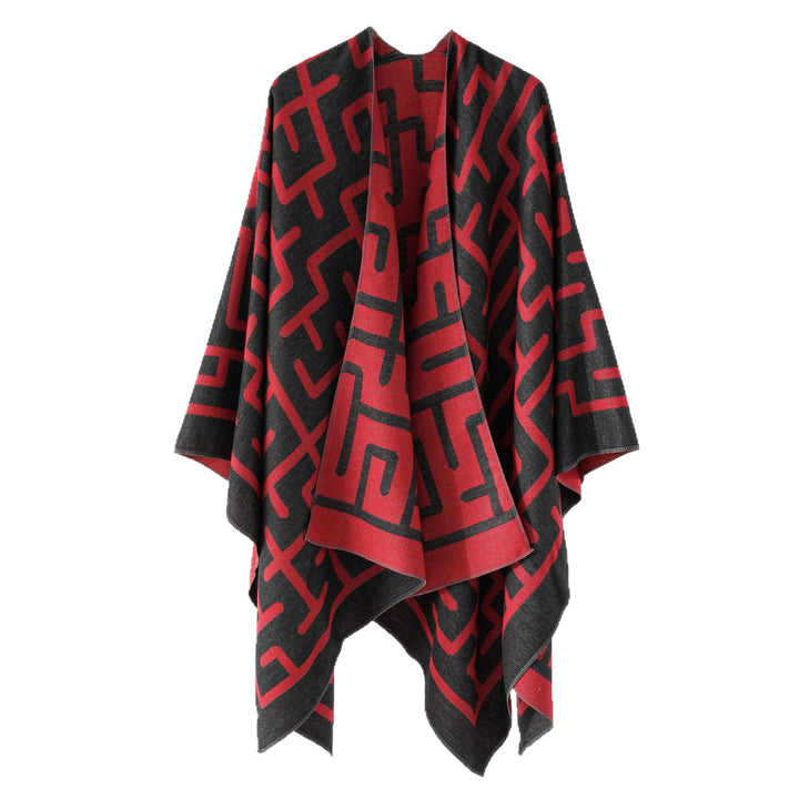 Damen Wendejacquard-Ruana mit grafischem Muster und asymmetrischem Saum Drune
