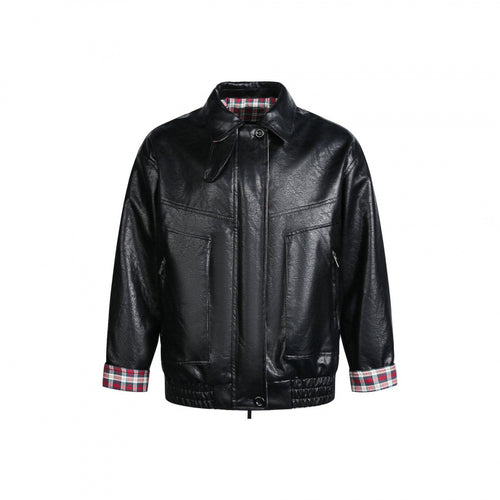 Herren Lederimitat-Blouson mit Karofutter, Reißverschluss und elastischem Saum Drune