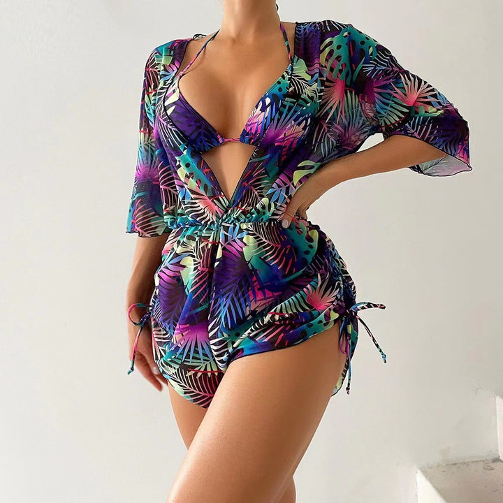 Damen Badeset mit floralem Wickeloberteil und Triangel-Bikini Drune