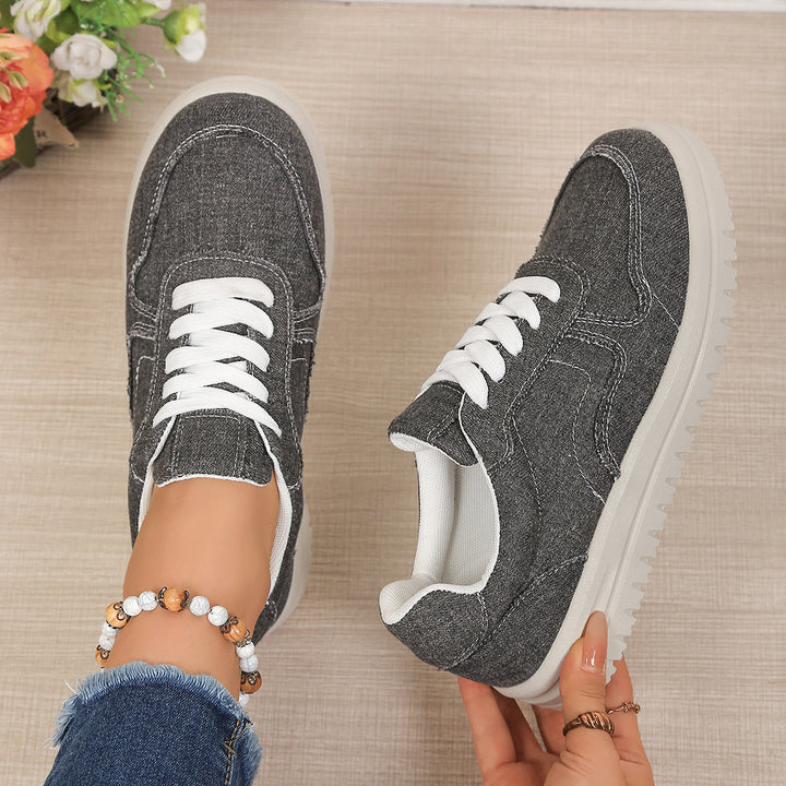 Damen lässige Denim-Sneaker mit gepolstertem Komfortfußbett und profilierter EVA-Laufsohle Drune