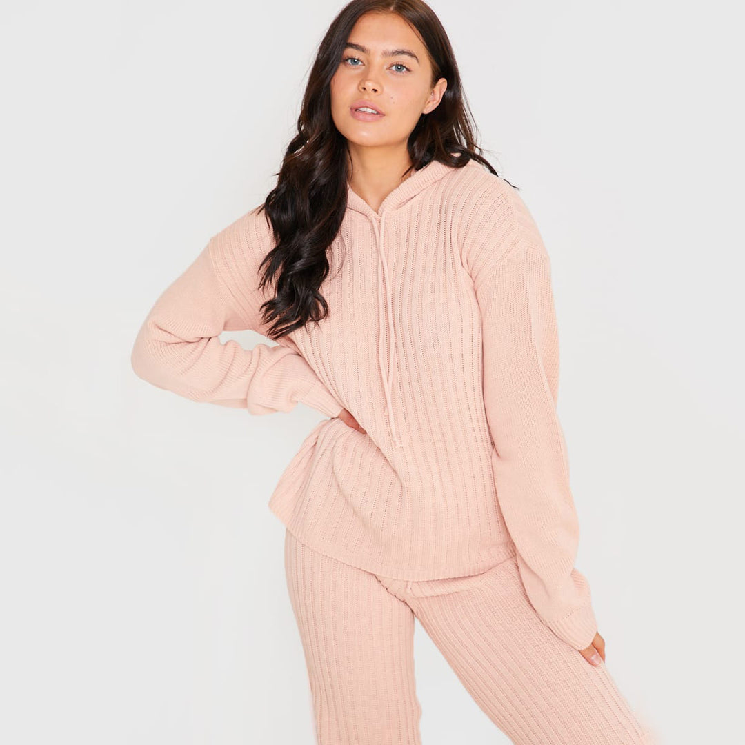 Damen Relaxed Fit Strickanzug mit hohen Bündchen und Kapuze Drune