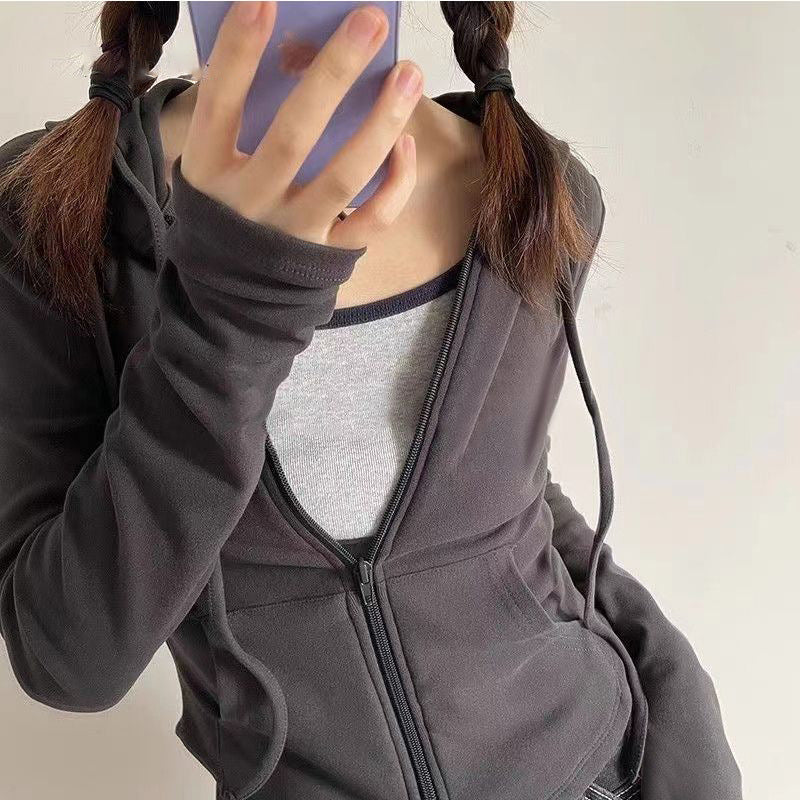 Damen sportliche Kapuzenjacke mit Reißverschluss und gemütlichem Schnitt Drune