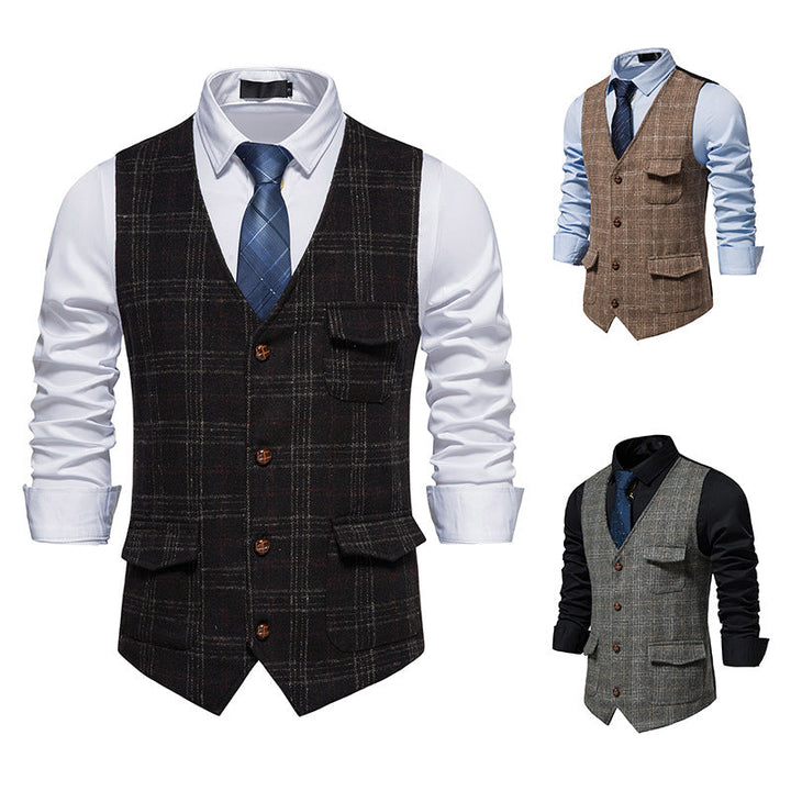 Herren elegante Weste mit strukturiertem Karomuster und praktischen Taschen Drune