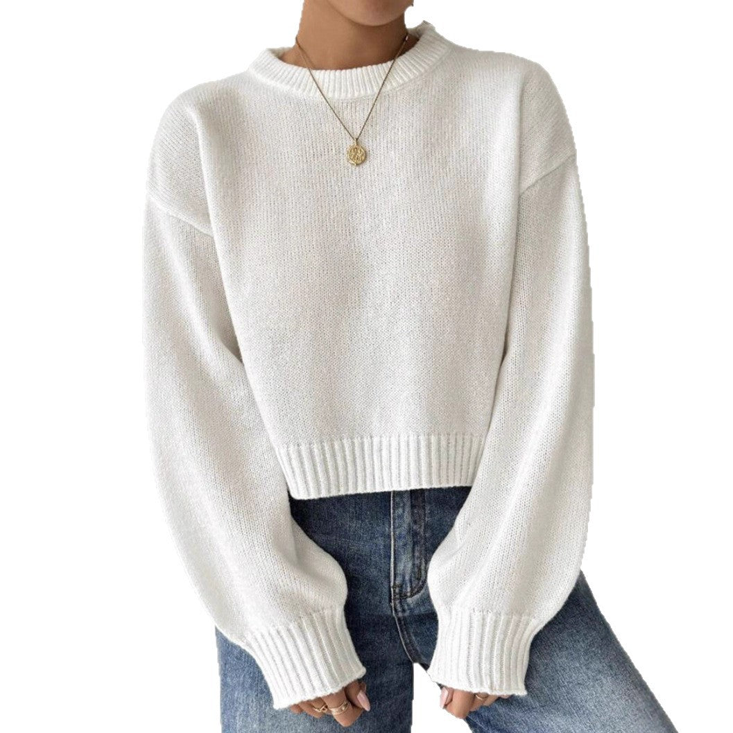 Damen Kurz-Cropped Pullover aus feinem Strick mit Ballonärmeln und geripptem Bund Drune