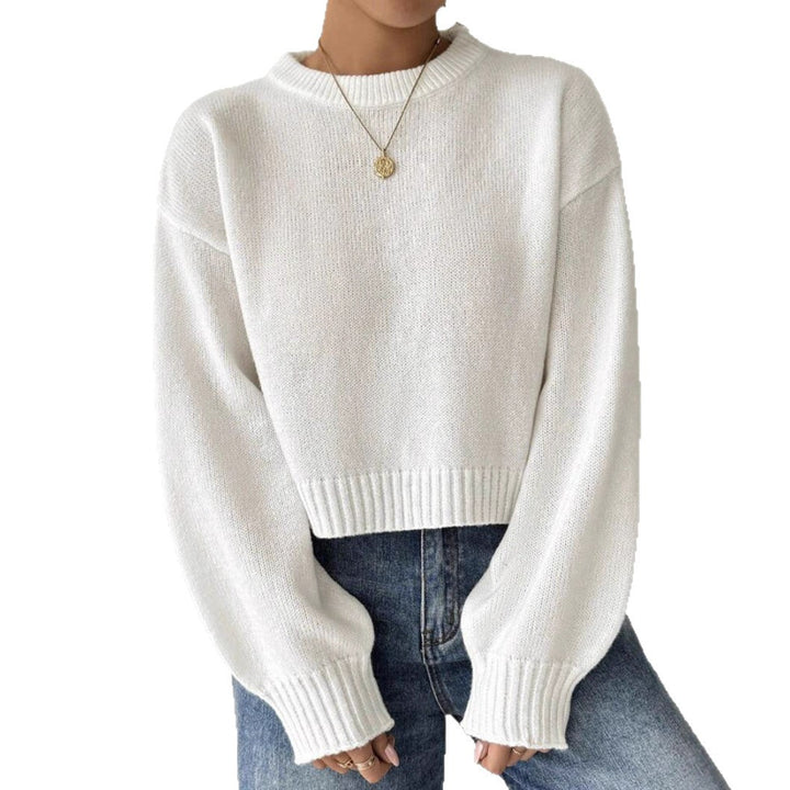 Damen Kurz-Cropped Pullover aus feinem Strick mit Ballonärmeln und geripptem Bund Drune