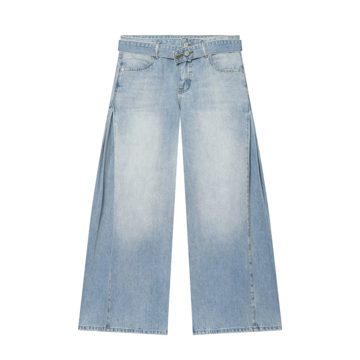 Damen Weite High‑Waist Jeans mit Ziergürtel und seitlichen Einsatzbahnen Drune