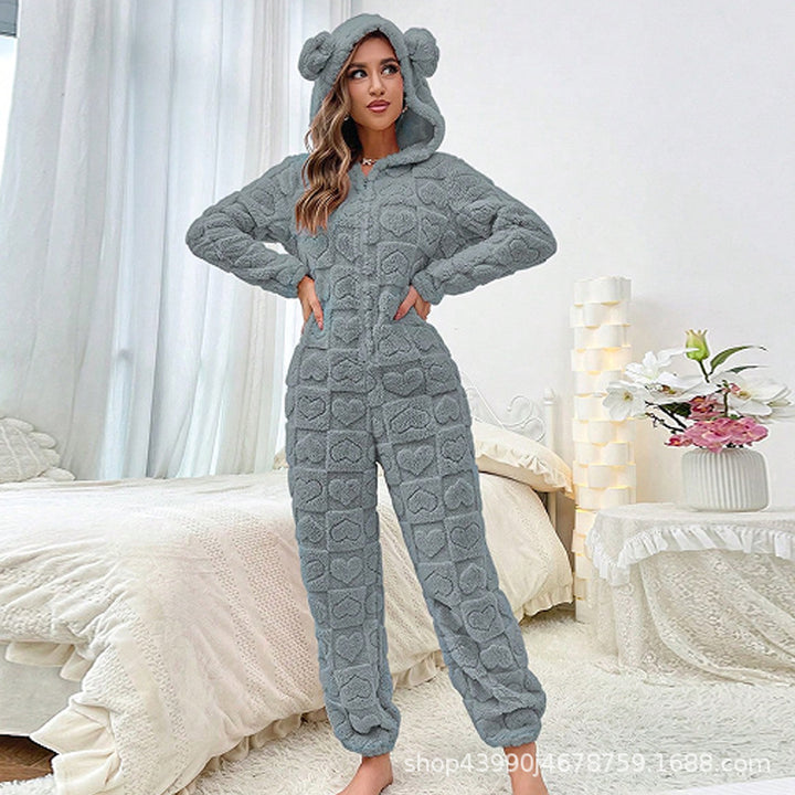 Damen Gemütlicher Fleece-Overall mit Kapuze Drune