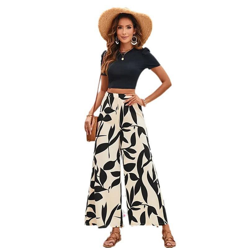 Damen Elegante weite Hose mit floralem Muster Drune