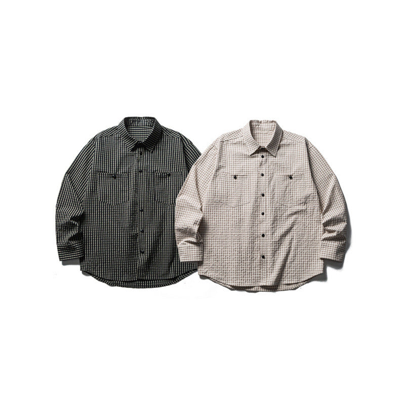 Herren Oversize-Karo-Hemd aus strukturierter Baumwollmischung mit Brusttaschen Drune