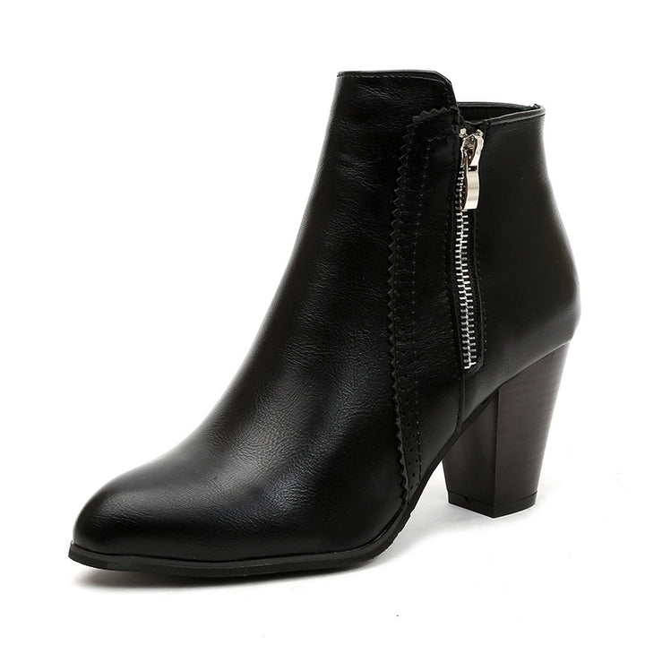 Damen elegante Stiefeletten mit modischem Reißverschluss und hochwertiger Sohle Drune