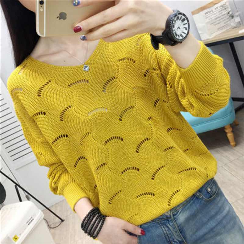 Damen lässiger Pullover mit offenem Lochmuster und weichem Griff Drune