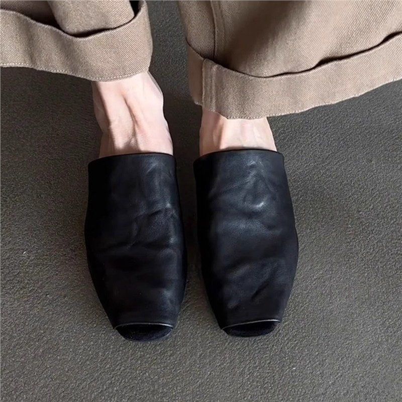 Damen Offene Mules aus weichem Leder Drune
