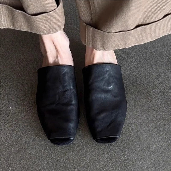 Damen Offene Mules aus weichem Leder Drune