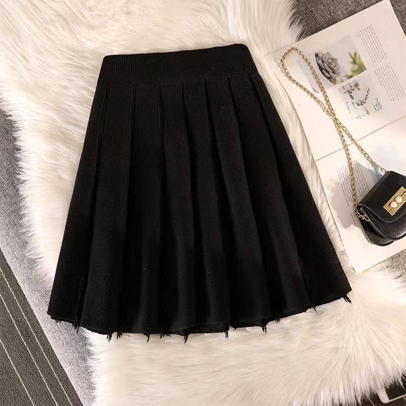 Damen Eleganter Plissee-Rock mit feinem Strickdesign Drune