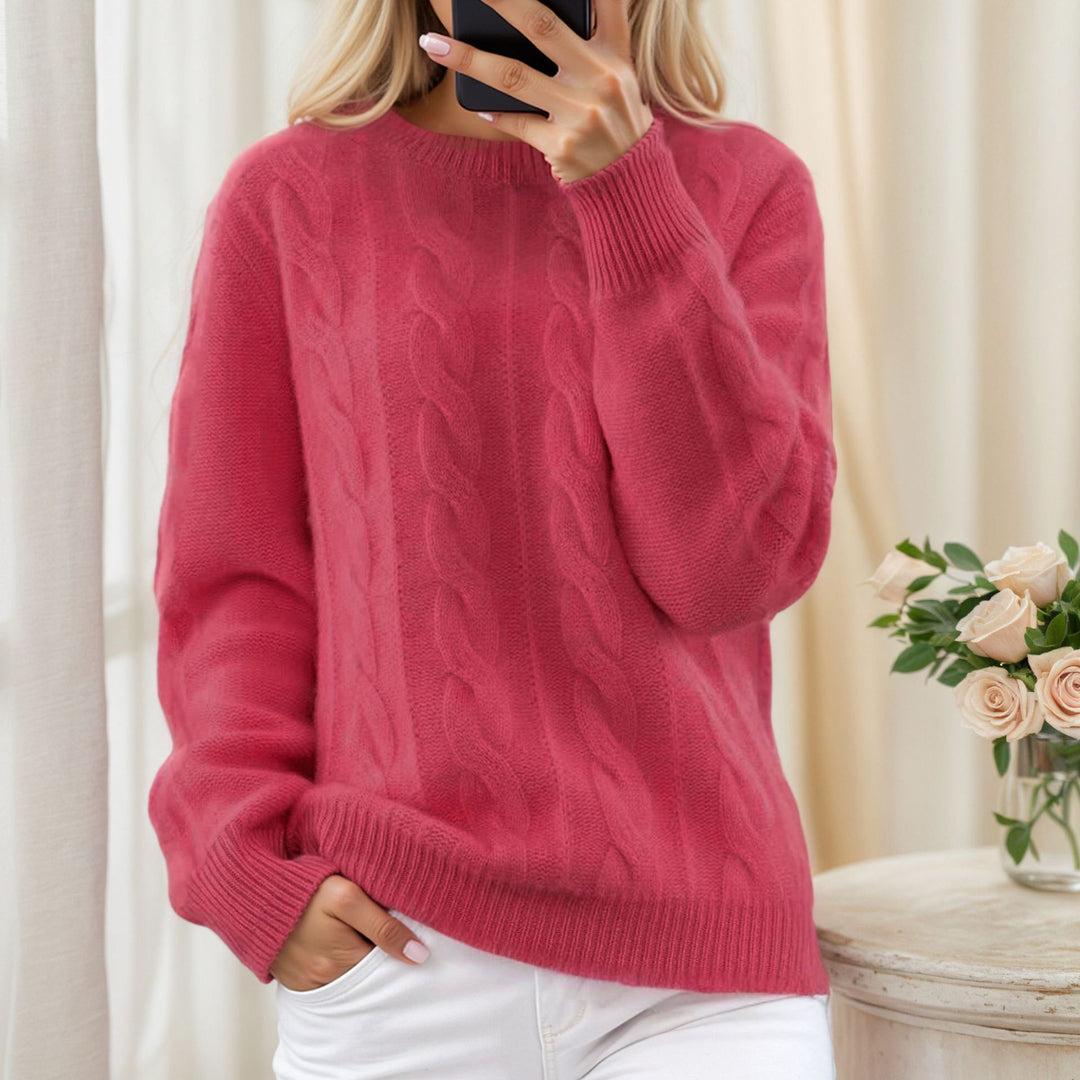 Damen nan kuscheliger Zopfstrickpullover mit Rundhalsausschnitt Drune