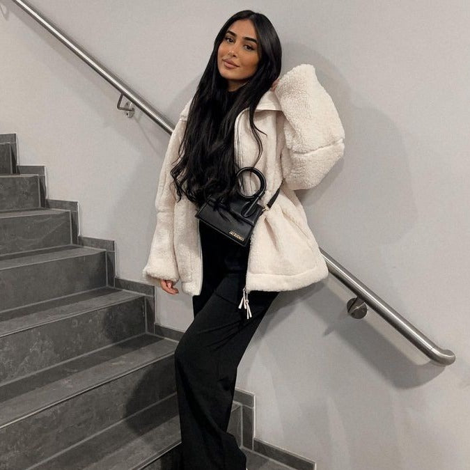 Damen Teddy-Fleecejacke mit Stehkragen Drune