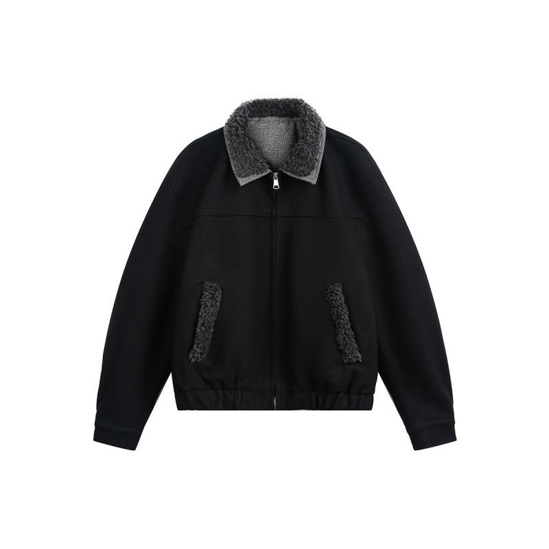 Herren Boxy-Bomberjacke mit Teddykragen, gefütterten Eingrifftaschen und elastischem Saum Drune