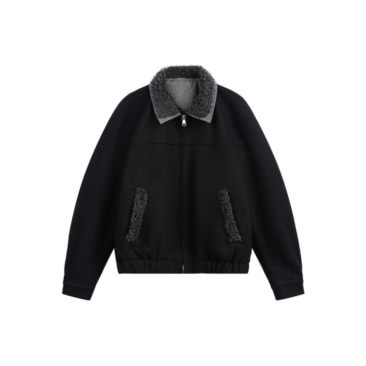 Herren Boxy-Bomberjacke mit Teddykragen, gefütterten Eingrifftaschen und elastischem Saum Drune