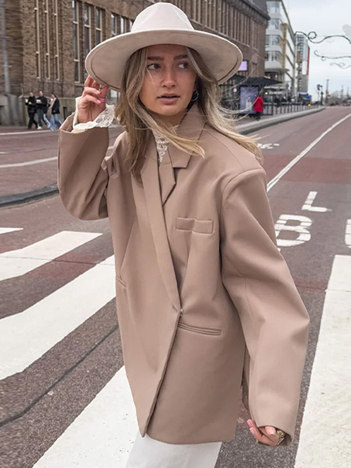 Damen Oversize-Blazer mit kastiger Silhouette, verdeckter Verschluss und Pattentaschen Drune