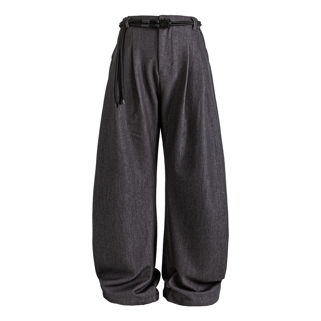 Damen Weite hochtaillierte Jeanshose mit Bundfalten, Kordelgürtel und Culotte-Schnitt Drune