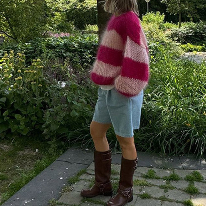 Damen Strickpullover mit oversized Schnitt und farbigen Blockstreifen Drune