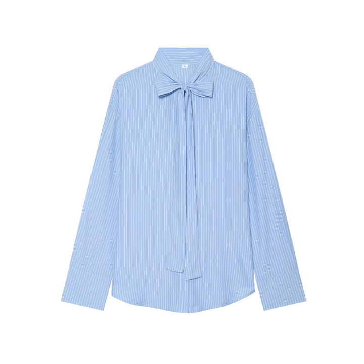 Damen Weite Bluse mit Schluppenkragen und Nadelstreifen Drune