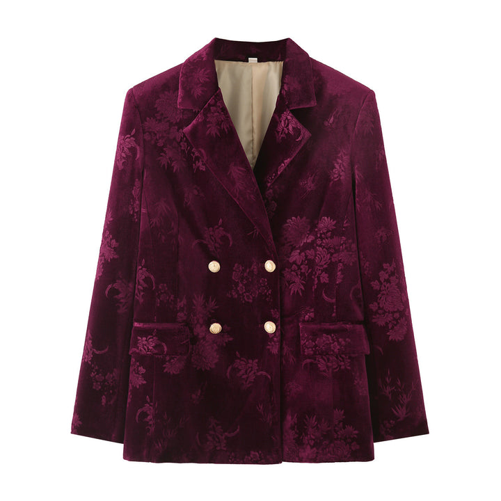 Femme Reverskragen Samt Blumen Blazer Drune