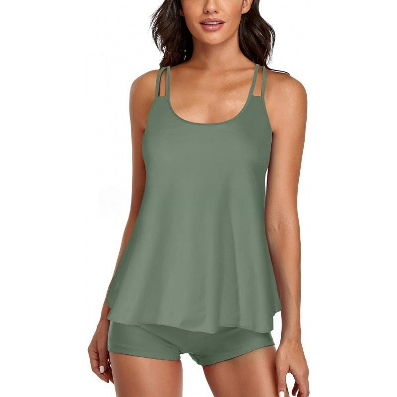 Damen Sportliches Tankini-Set mit bequemem Shorts und verstellbaren Trägern Drune