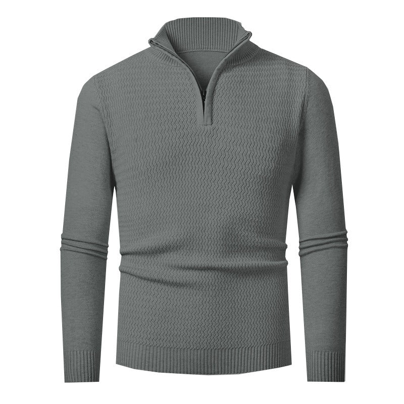 Herren nan Feinstrick-Halbzip-Pullover mit strukturierter Wellenoptik und Stehkragen Drune