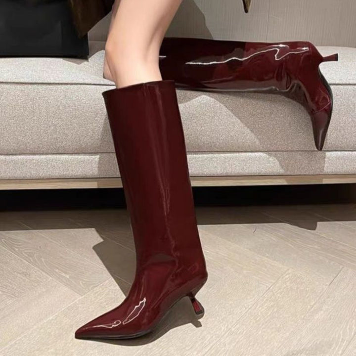 Damen Hochschaftige spitz zulaufende Stiefel aus Glattleder mit schlanker Silhouette Drune