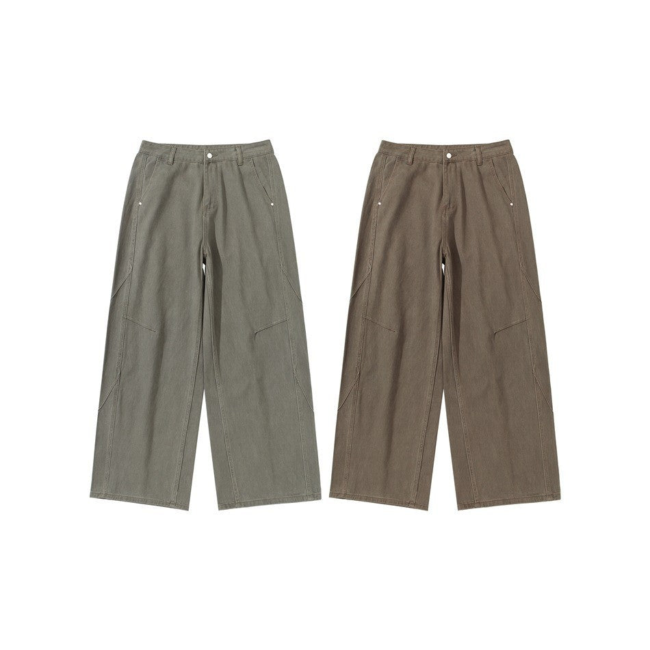 Damen Weite Bundfaltenhose im Utility‑Cargo‑Stil mit hoher Taille und markanten Teilnähten Drune