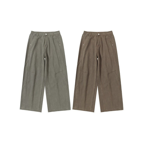 Damen Weite Bundfaltenhose im Utility‑Cargo‑Stil mit hoher Taille und markanten Teilnähten Drune