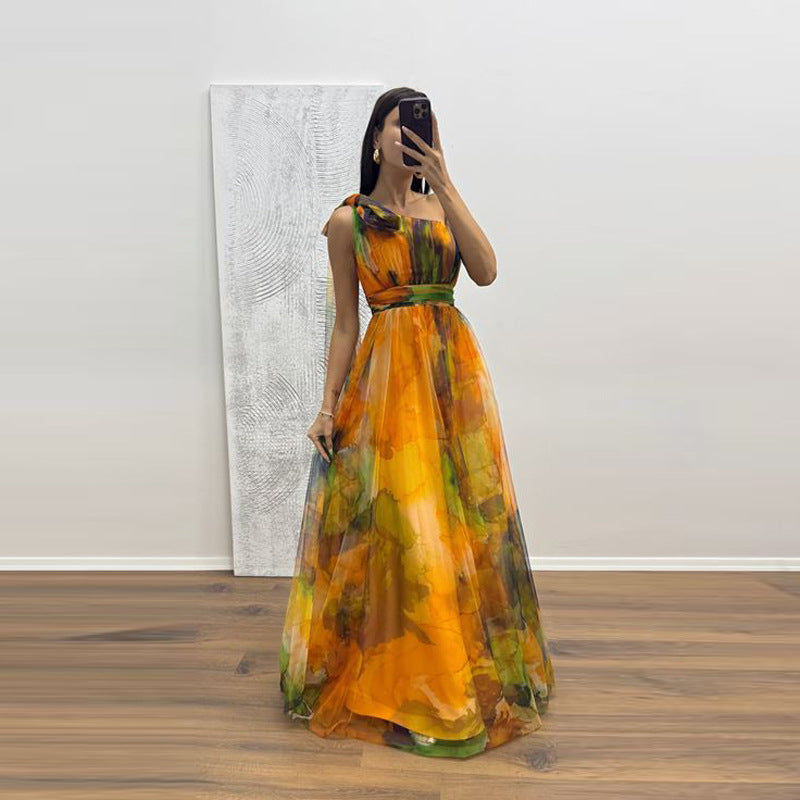 Damen Festliches Maxikleid mit transparenten Chiffon-Überlagern und zartem Rüschendesign Drune