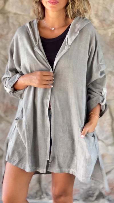 Damen Lockere Hochwertige Übergangsjacke mit Kapuze und praktischen Taschen Drune