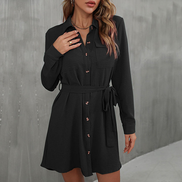 Damen Knielanges Hemdblusenkleid mit Taillengürtel Drune