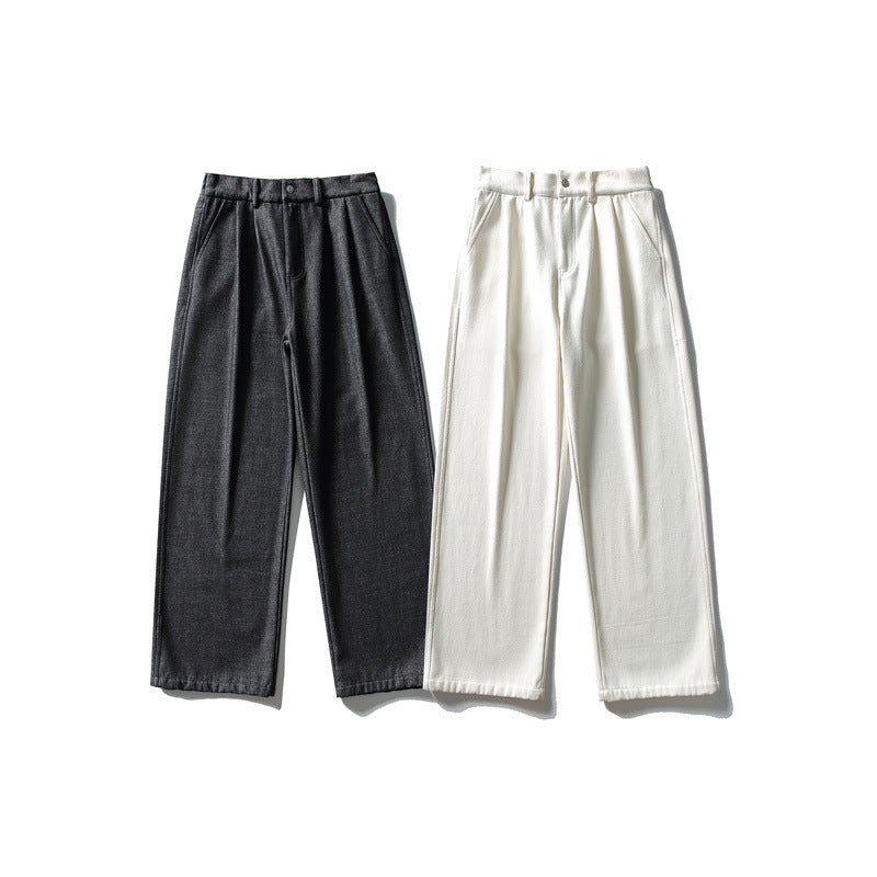 Damen Hochtaillierte weite Bundfaltenhose mit geradem Bein und Eingrifftaschen Drune