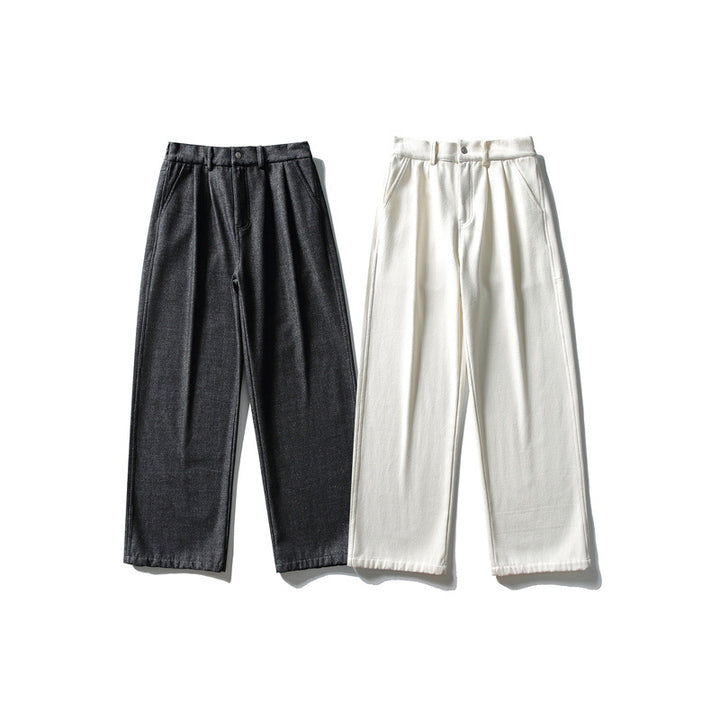 Damen Hochtaillierte weite Bundfaltenhose mit geradem Bein und Eingrifftaschen Drune