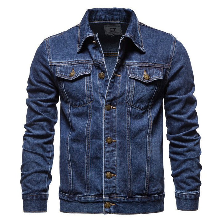 Herren nan Denim-Truckerjacke Slim Fit mit vintage Metallknöpfen und vertikaler Nahtführung Drune