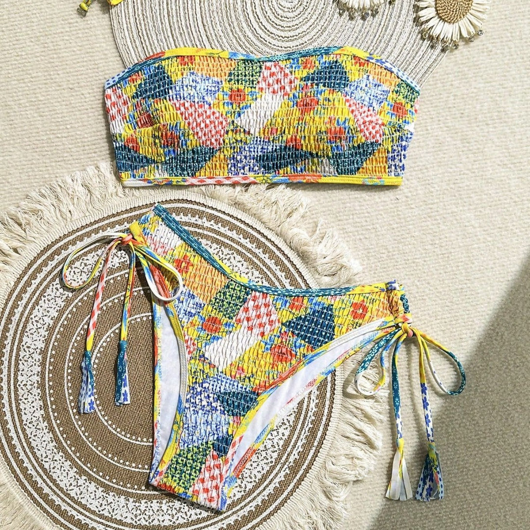 Damen Bandeau-Bikini mit verspieltem Design und seitlichem Bindeband Drune