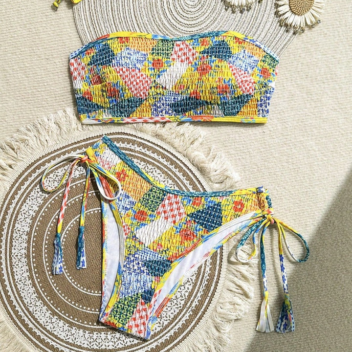 Damen Bandeau-Bikini mit verspieltem Design und seitlichem Bindeband Drune