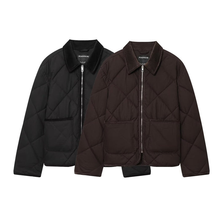 Damen Kurzjacke gesteppter Quilt‑Bomber mit Cordkragen, Frontreißverschluss und aufgesetzten Taschen Drune