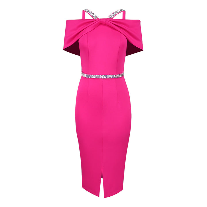 Damen figurbetontes Abendkleid mit schulterfreiem Design und funkelnden Akzenten Drune